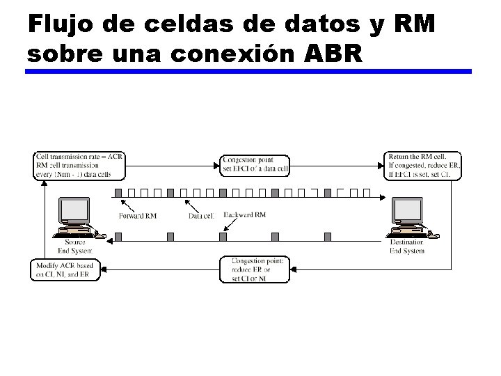 Flujo de celdas de datos y RM sobre una conexión ABR 