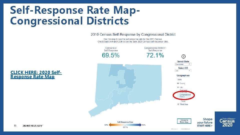 Self-Response Rate Map. Congressional Districts CLICK HERE: 2020 Self. Response Rate Map 11 2020