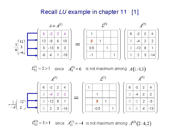 Recall LU example in chapter 11 [1] 6 -2 2 4 1 12 -8