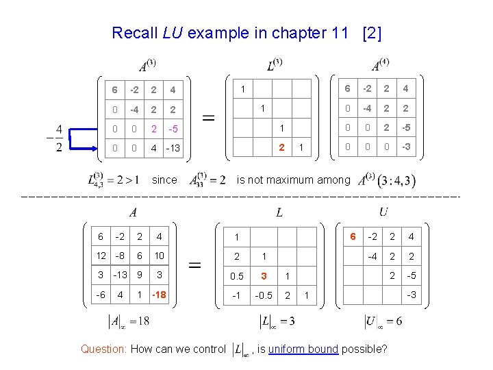 Recall LU example in chapter 11 [2] 1 6 -2 2 4 0 -4