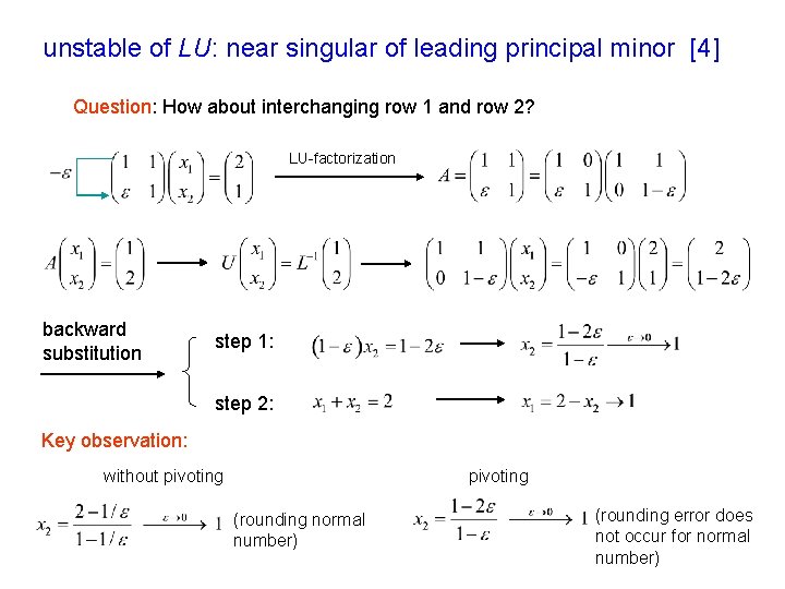 unstable of LU: near singular of leading principal minor [4] Question: How about interchanging