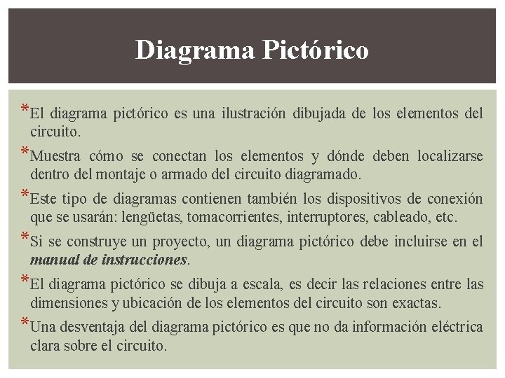 Diagrama Pictórico *El diagrama pictórico es una ilustración dibujada de los elementos del circuito.