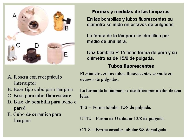 Formas y medidas de las lámparas En las bombillas y tubos fluorescentes su diámetro