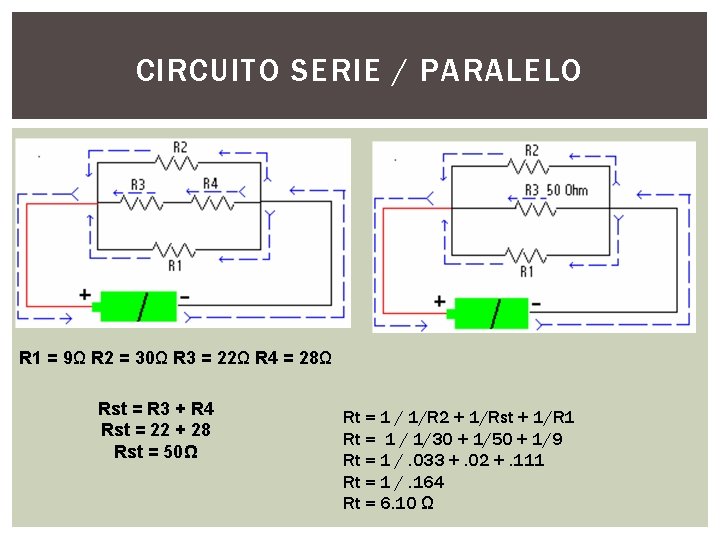 CIRCUITO SERIE / PARALELO R 1 = 9Ω R 2 = 30Ω R 3