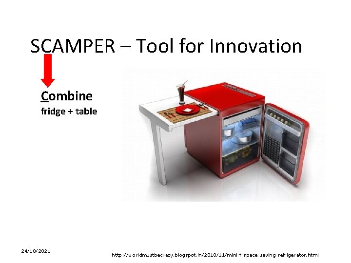 SCAMPER – Tool for Innovation Combine fridge + table 24/10/2021 http: //worldmustbecrazy. blogspot. in/2010/11/mini-f-space-saving-refrigerator.