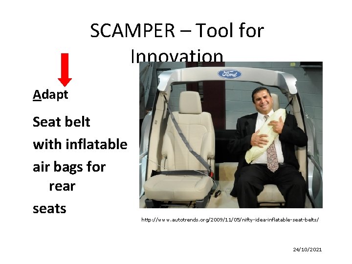 SCAMPER – Tool for Innovation Adapt Seat belt with inflatable air bags for rear