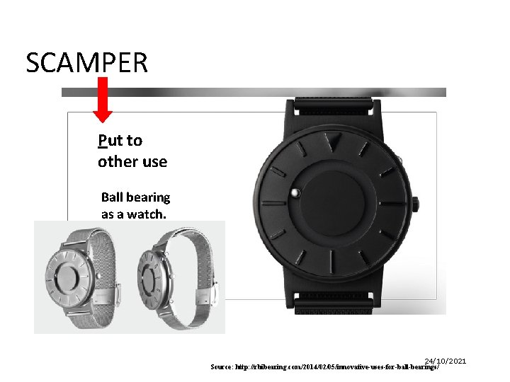 SCAMPER Put to other use Ball bearing as a watch. 24/10/2021 Source: http: //rbibearing.