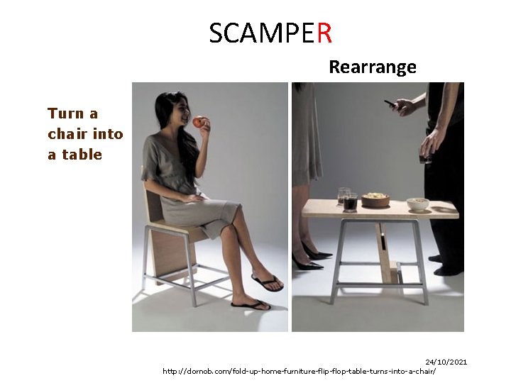 SCAMPER Rearrange Turn a chair into a table 24/10/2021 http: //dornob. com/fold-up-home-furniture-flip-flop-table-turns-into-a-chair/ 