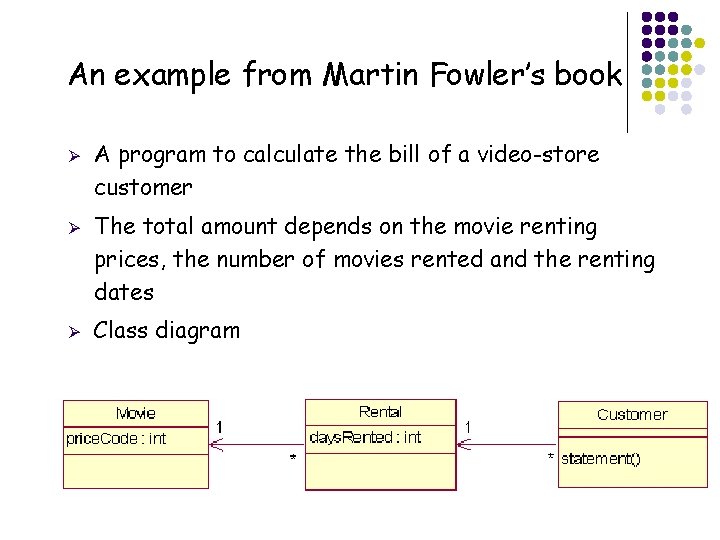 An example from Martin Fowler’s book Ø Ø Ø 17 A program to calculate