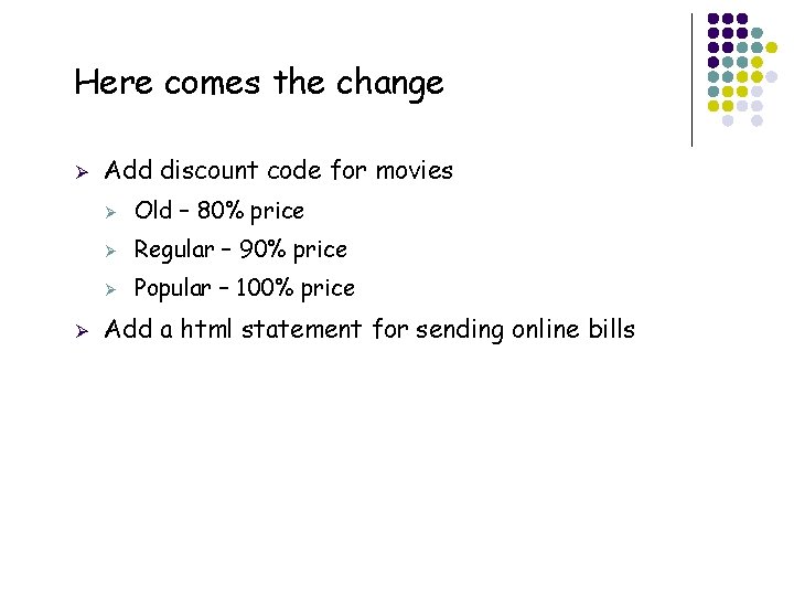 Here comes the change Ø Ø 22 Add discount code for movies Ø Old