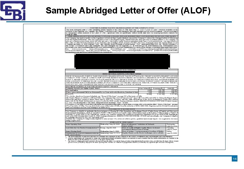 Sample Abridged Letter of Offer (ALOF) 14 