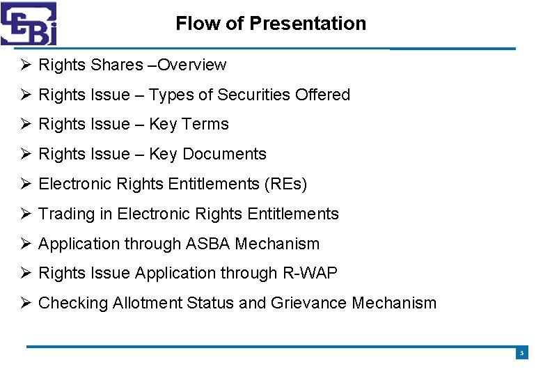 Flow of Presentation Rights Shares –Overview Rights Issue – Types of Securities Offered Rights