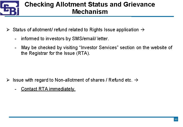 Checking Allotment Status and Grievance Mechanism Status of allotment/ refund related to Rights Issue