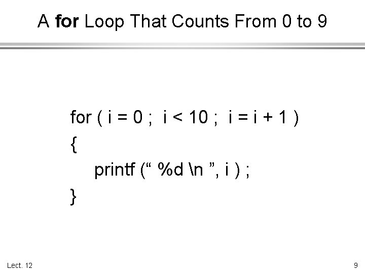 A for Loop That Counts From 0 to 9 for ( i = 0