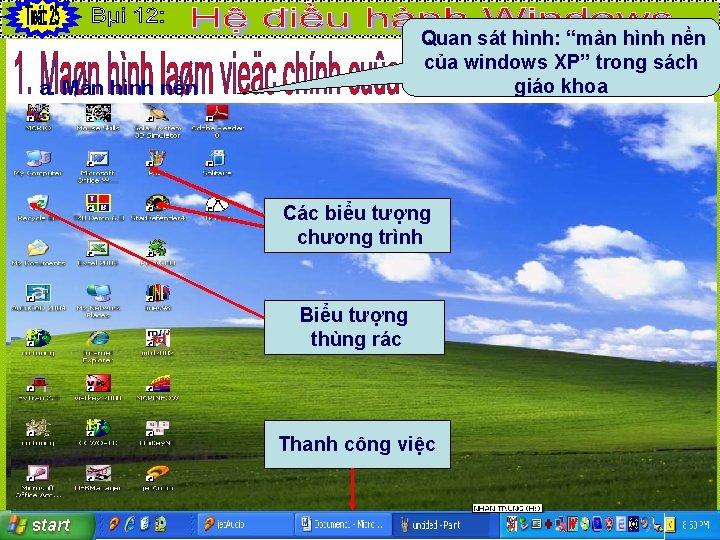 a. Màn hình nền Quan sát hình: “màn hình nền của windows XP” trong