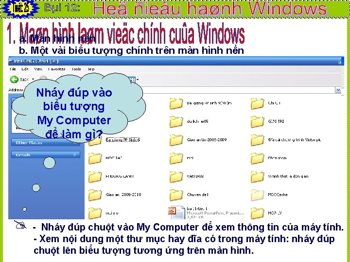 a. Màn hình nền b. Một vài biểu tượng chính trên màn hình nền