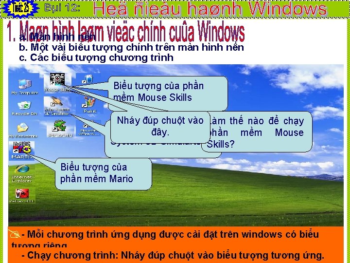 a. Màn hình nền b. Một vài biểu tượng chính trên màn hình nền