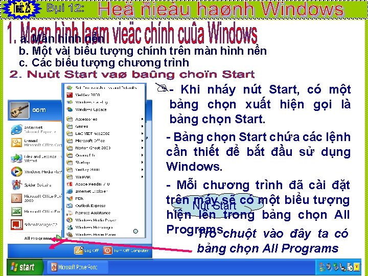 a. Màn hình nền b. Một vài biểu tượng chính trên màn hình nền