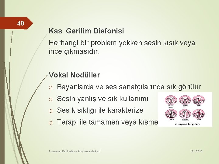 48 Kas Gerilim Disfonisi Herhangi bir problem yokken sesin kısık veya ince çıkmasıdır. Vokal