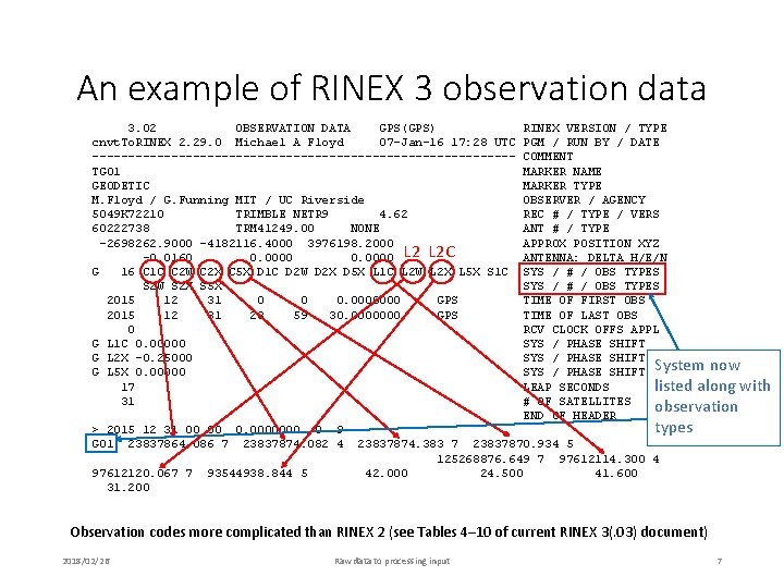 An example of RINEX 3 observation data 3. 02 OBSERVATION DATA GPS(GPS) cnvt. To.