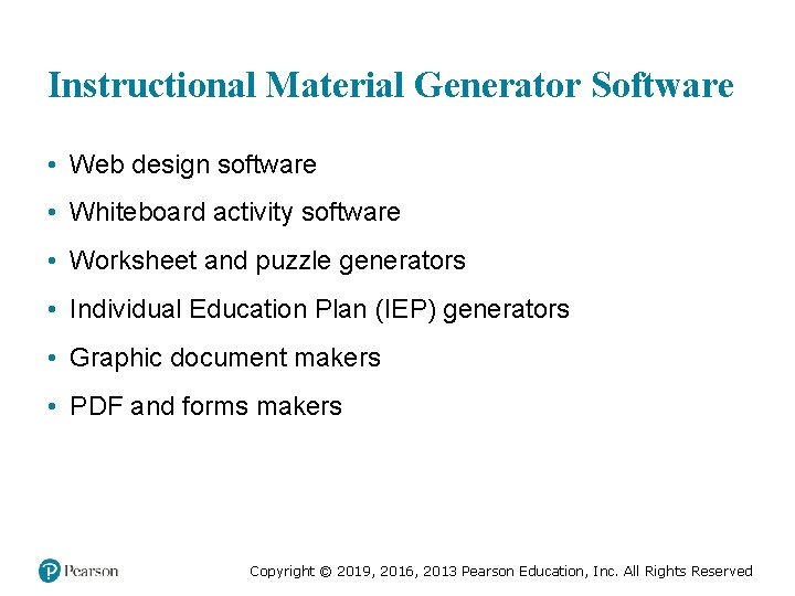 Instructional Material Generator Software • Web design software • Whiteboard activity software • Worksheet