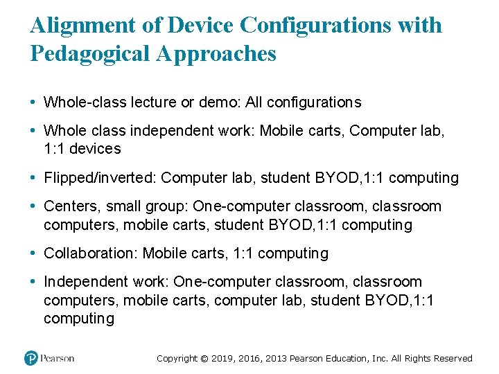 Alignment of Device Configurations with Pedagogical Approaches • Whole-class lecture or demo: All configurations