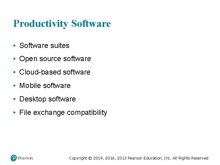 Productivity Software • Software suites • Open source software • Cloud-based software • Mobile