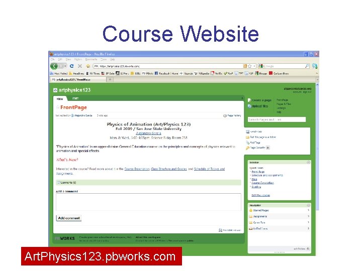 Course Website Art. Physics 123. pbworks. com 