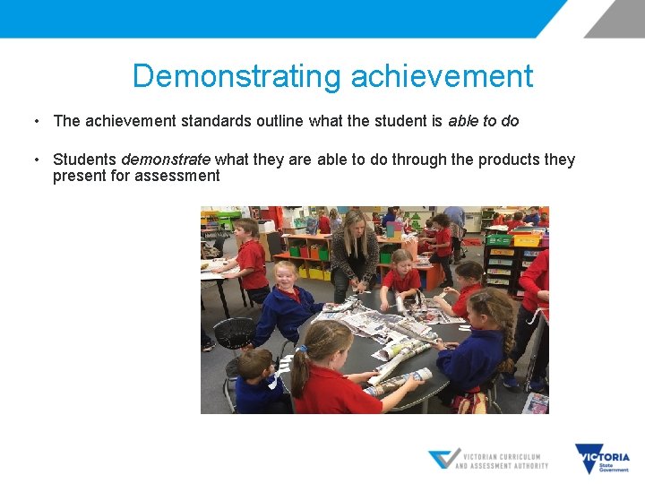 Demonstrating achievement • The achievement standards outline what the student is able to do