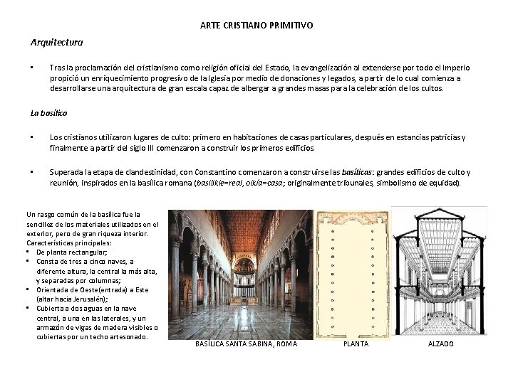 ARTE CRISTIANO PRIMITIVO Arquitectura • Tras la proclamación del cristianismo como religión oficial del