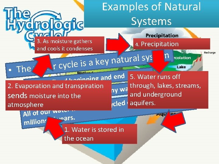 Examples of Natural Systems 3. As moisture gathers and cools it condenses 4. Precipitation