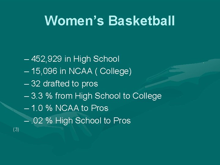 Women’s Basketball – 452, 929 in High School – 15, 096 in NCAA ( Women’s Basketball – 452, 929 in High School – 15, 096 in NCAA (