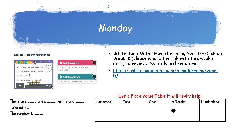 Monday • White Rose Maths Home Learning Year 5 – Click on Week 2