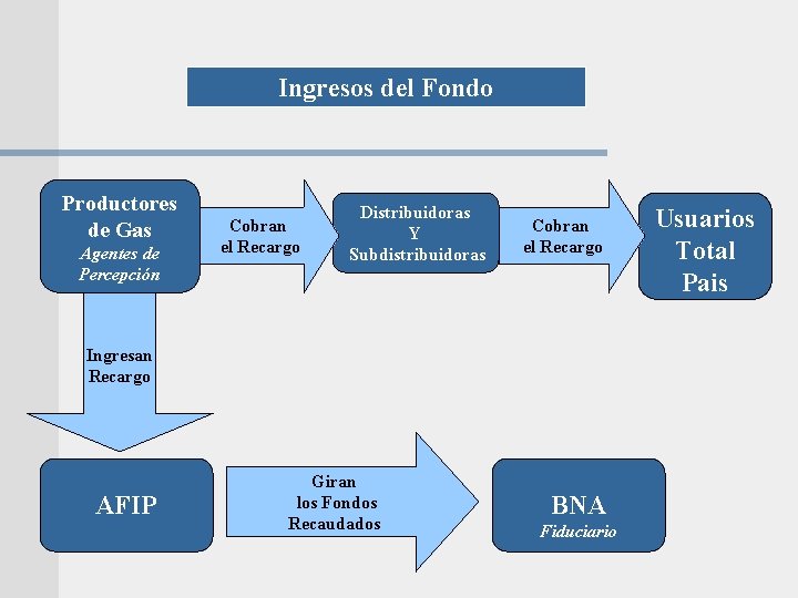 Ingresos del Fondo Productores de Gas Agentes de Percepción Cobran el Recargo Distribuidoras Y