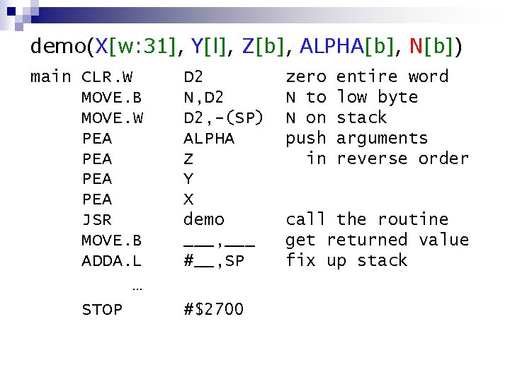 demo(X[w: 31], Y[l], Z[b], ALPHA[b], N[b]) main CLR. W MOVE. B MOVE. W PEA