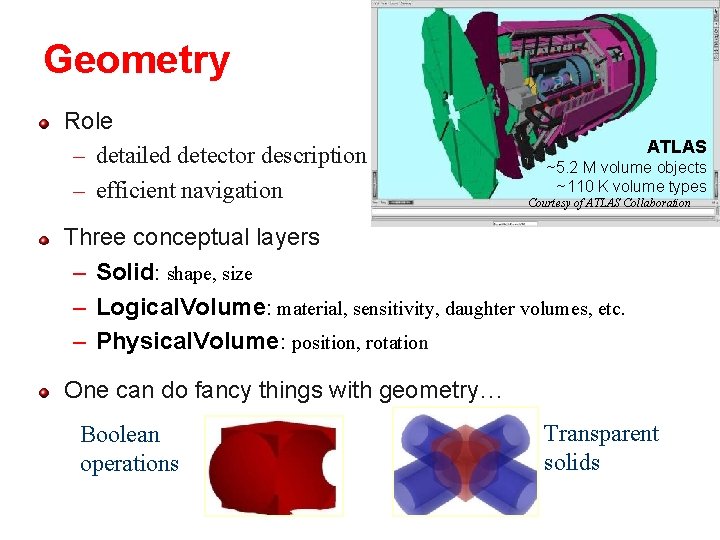 Geometry Role – detailed detector description – efficient navigation ATLAS ~5. 2 M volume
