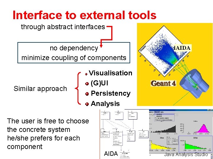 Interface to external tools through abstract interfaces no dependency minimize coupling of components Similar