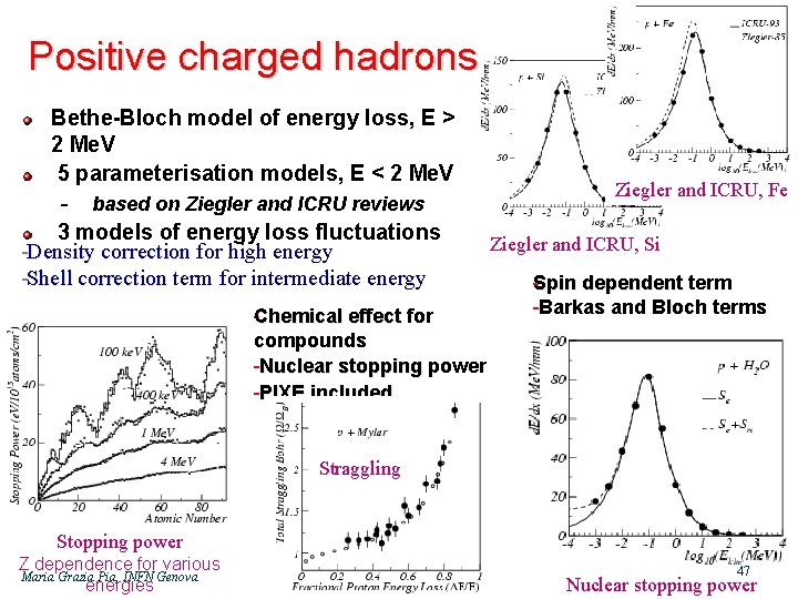 Positive charged hadrons Bethe-Bloch model of energy loss, E > 2 Me. V 5