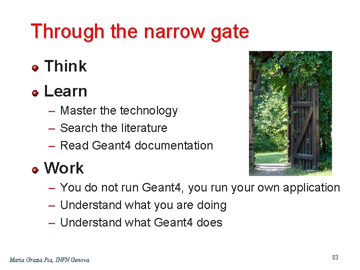 Through the narrow gate Think Learn – Master the technology – Search the literature