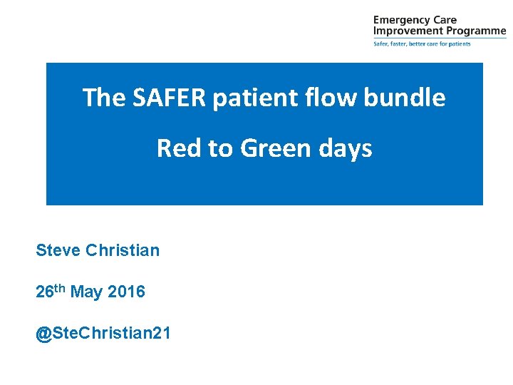 The SAFER patient flow bundle Red to Green days Steve Christian 26 th May