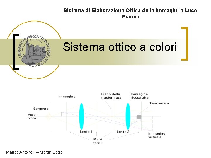 Sistema di Elaborazione Ottica delle Immagini a Luce Bianca Sistema ottico a colori Matias