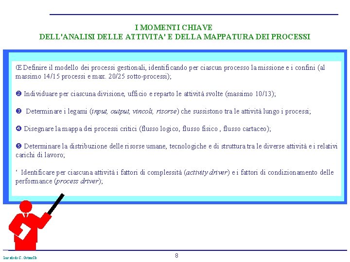 I MOMENTI CHIAVE DELL'ANALISI DELLE ATTIVITA' E DELLA MAPPATURA DEI PROCESSI Œ Definire il