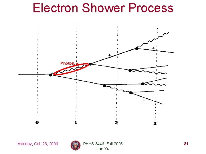 Electron Shower Process Photon, g Monday, Oct. 23, 2006 PHYS 3446, Fall 2006 Jae