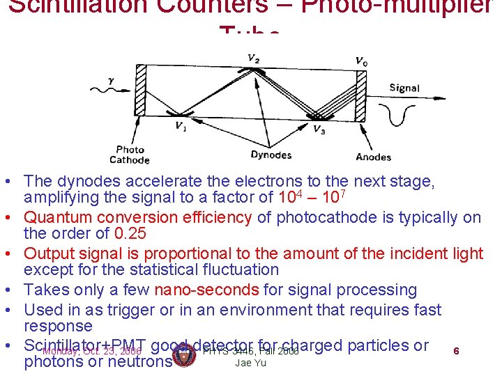 Scintillation Counters – Photo-multiplier Tube • The dynodes accelerate the electrons to the next