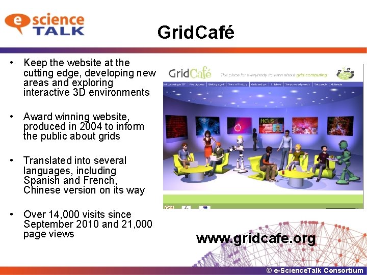 Grid. Café • Keep the website at the cutting edge, developing new areas and