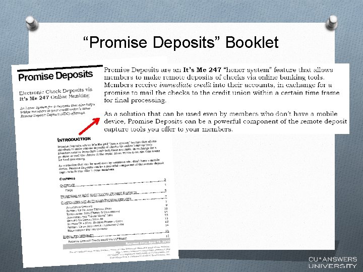 “Promise Deposits” Booklet 