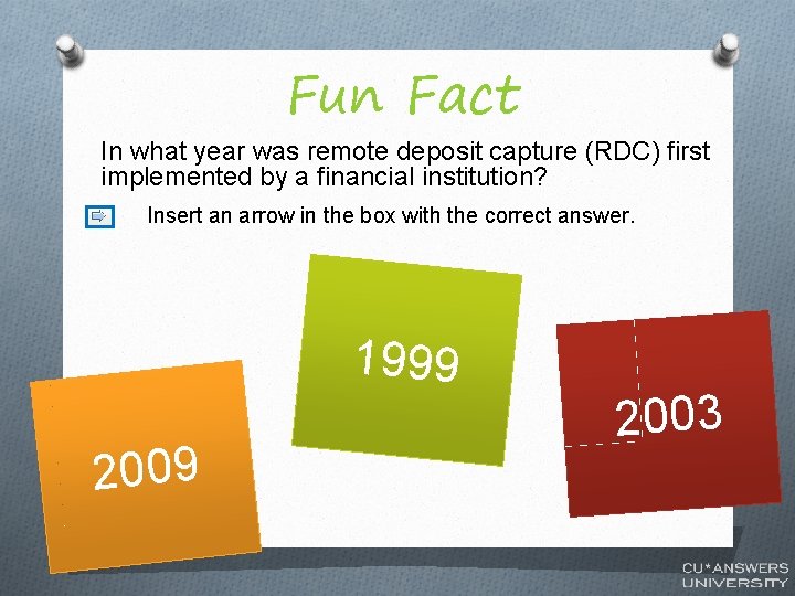 Fun Fact In what year was remote deposit capture (RDC) first implemented by a