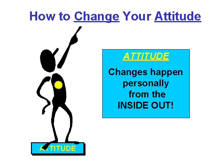 How to Change Your Attitude ATTITUDE Changes happen personally from the INSIDE OUT! ATTITUDE