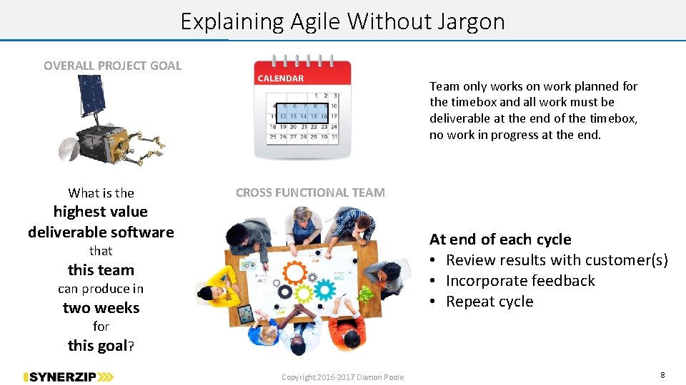 Explaining Agile Without Jargon OVERALL PROJECT GOAL Team only works on work planned for