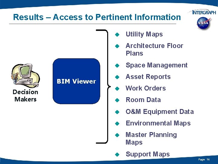 Results – Access to Pertinent Information BIM Viewer Decision Makers u Utility Maps u